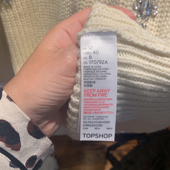 Topshop Cream Ribbed Embellished Cold Shoulder Crew Neck Sweater - Picture 5 of 6